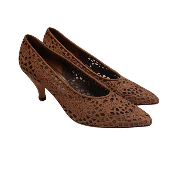 Via Spiga Heels Womens 7.5/52AA Shoes Cutout Brown Pointed Toe Made in Italy - Picture 2 of 8